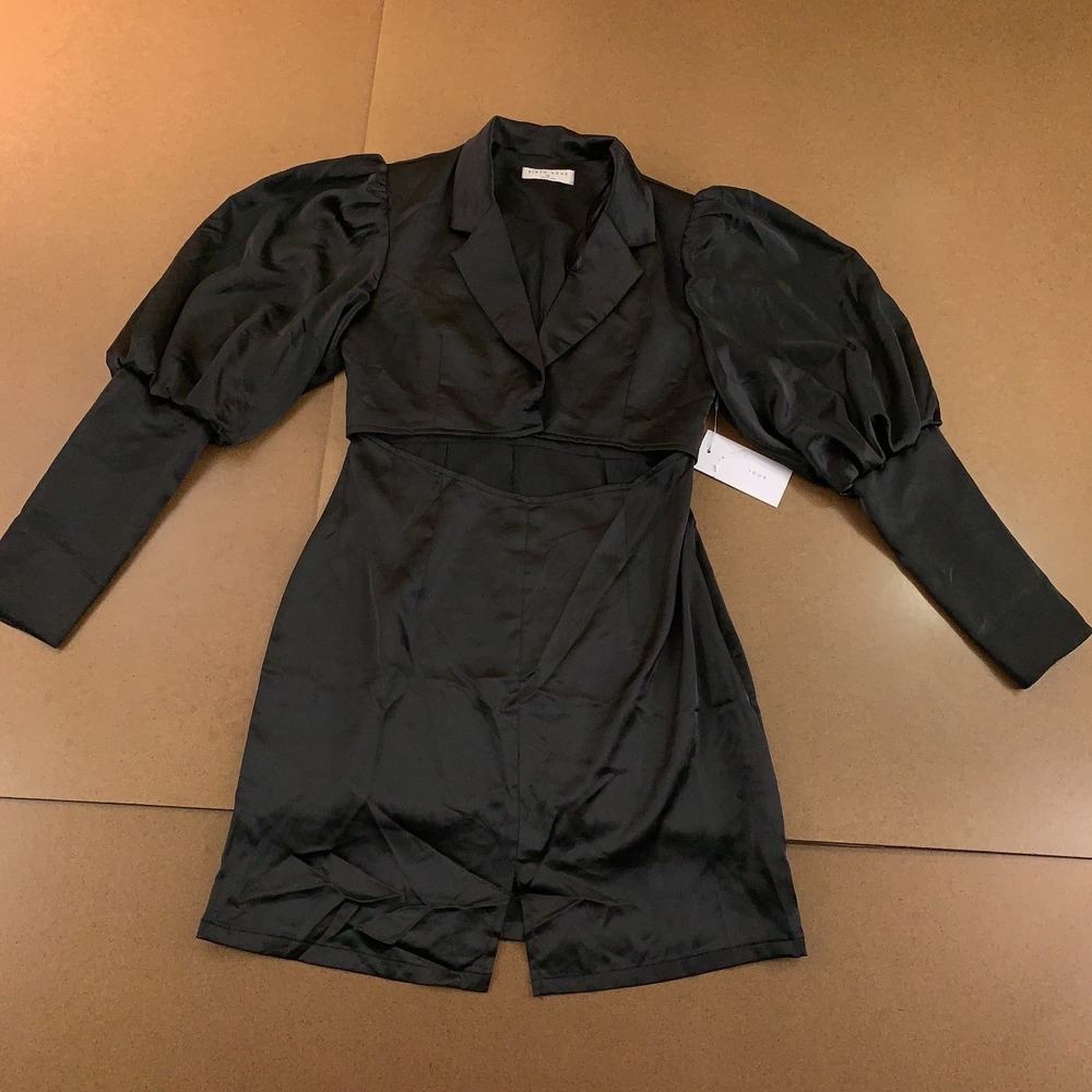 Ei8th Hour Womens US 8 Black Satin Exaggerated Sleeve Cut Out Mini Dress NWT